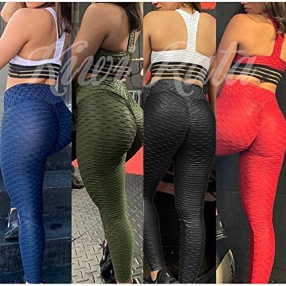 Red butt lift textured leggings - Picture 4 of 5